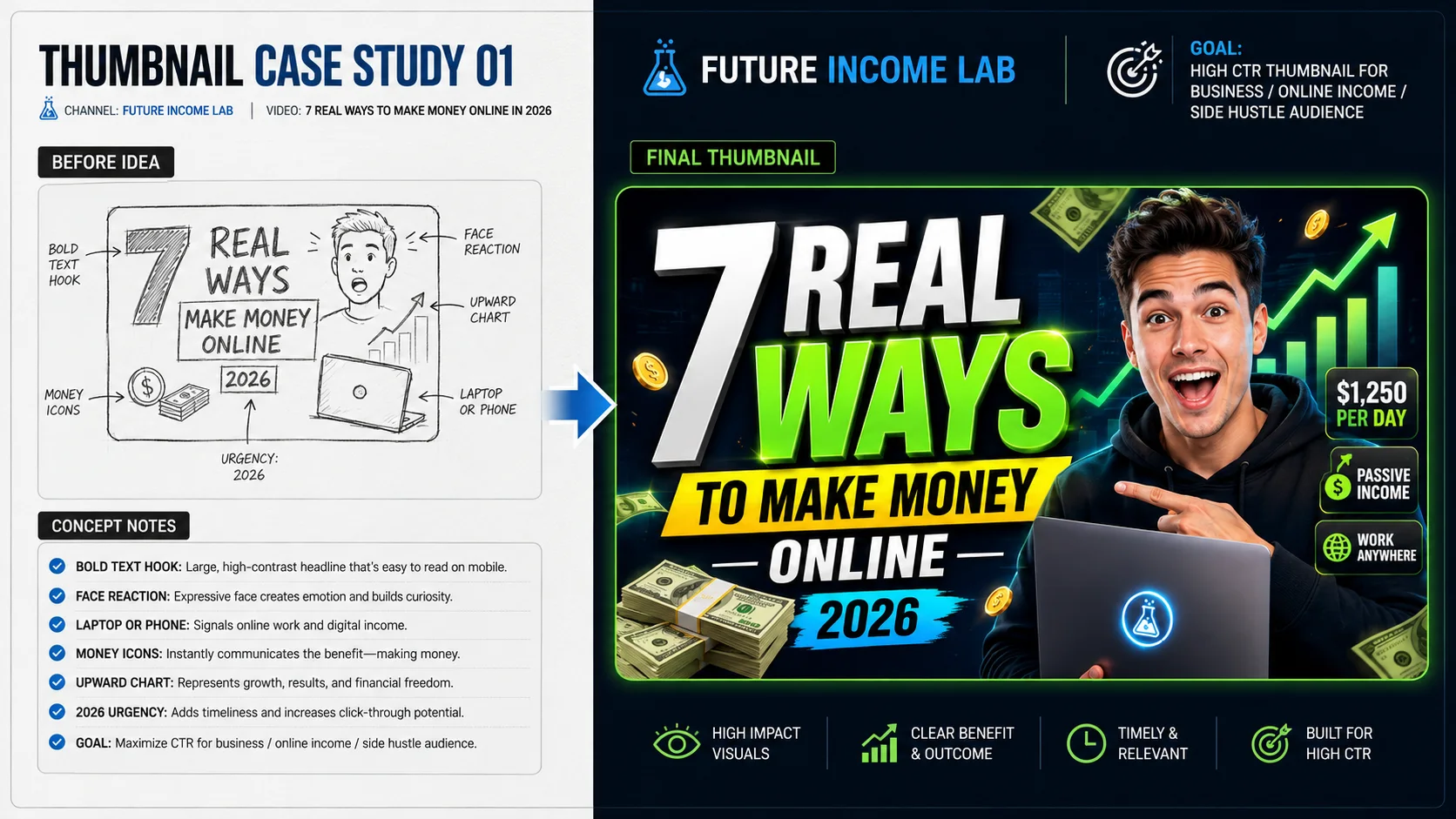 Online income thumbnail concept board